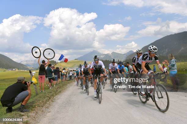 Nikias Arndt of Germany and Team Sunweb / Luke Rowe of Great Britain and Team Sky / Michal Kwiatkowski of Poland and Team Sky / Peloton / Fans /...