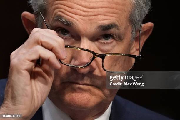 Federal Reserve Board Chairman Jerome Powell testifies during a hearing before the Senate Banking, Housing and Urban Affairs Committee July 17, 2018...