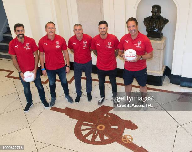 Arsenal Legends Robert Pires, Ray Parlour, Nigel Winterburn, Jeremie Aliadiere and David Seaman in the Marble Halls at Highbury to promote the...