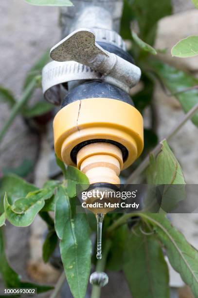 Tap drips in a garden in the village of Priston on July 17, 2018 near Bath, England. Seven million residents in the north west of England are...