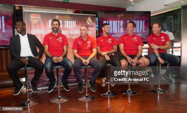 Clarence Seedorf, Robert Pires, Nigel Winterburn, Jeremie Aliadiere, David Seaman and Ray Parlour at Emirates Stadium to promote the Arsenal Legends...