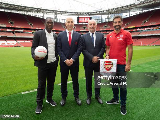 Real Madrid Legend Clarence Seedorf, Arsenal CEO Ivan Gazidis, Real Madrid ambassador Ricardo Gallago and Arsenal Legend Robert Pires at Emirates...