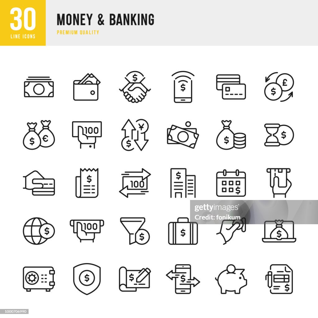 Geld & Banking - lijn vector icons set