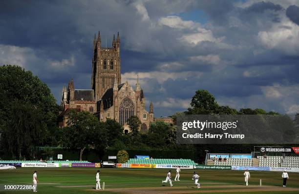 General view of play during Day Two of the Tour Match match between England Lions and India A at New Road on July 17, 2018 in Worcester, England.