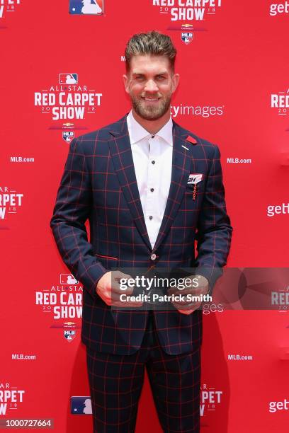 Bryce Harper of the Washington Nationals and the National League attends the 89th MLB All-Star Game, presented by MasterCard red carpet at Nationals...