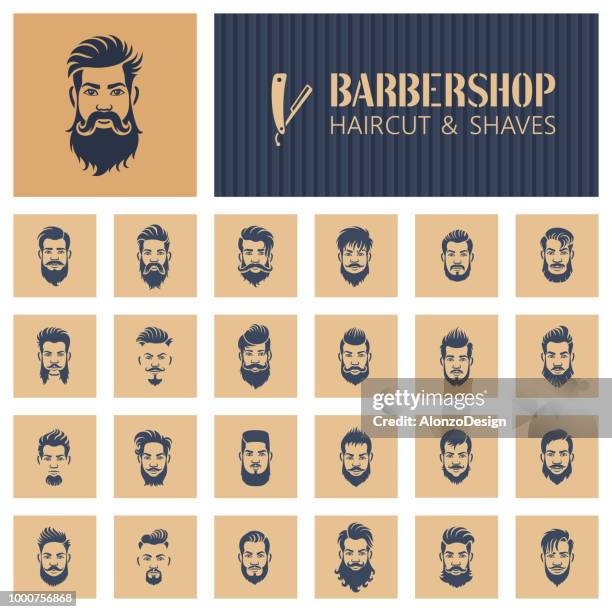 illustrations, cliparts, dessins animés et icônes de icônes de salon de coiffure pour hommes - barber shop