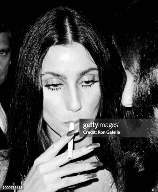 Cher attends the Metropolitan Museum of Art Costume Institute Gala "Romantic and Glamorous Hollywood Design Exhibition" on November 20, 1974 at the...