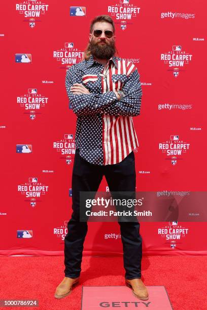 Charlie Blackmon of the Colorado Rockies and the National League attends the 89th MLB All-Star Game, presented by MasterCard red carpet at Nationals...