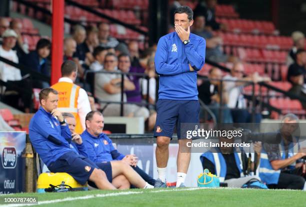 Sunderland manager Jack Ross during a Pre-Season friendly match between Grimsby Town and Sunderland AFC at Blundell Park on July 17, 2018 in Grimsby,...