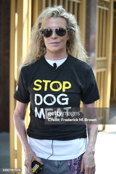 Actress Kim Basinger attends a protest in Los Angeles Tuesday against the South Korea dog meat trade on July 17, 2018 in Los Angeles, California.