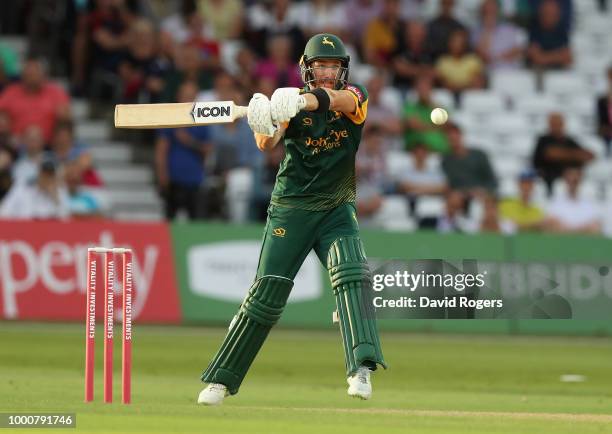 Riki Wessels Nottinghamshire pulls the ball for six runs during the Vitality Blast match between Nottinghamshire Outlaws and Durham Jets at Trent...