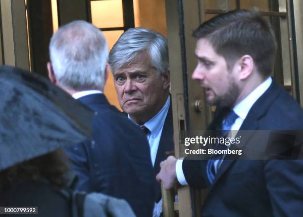 Former State Senate Majority Leader Dean Skelos, exits federal court in New York, U.S., on Tuesday, July 17, 2018. Skelos was found guilty of...