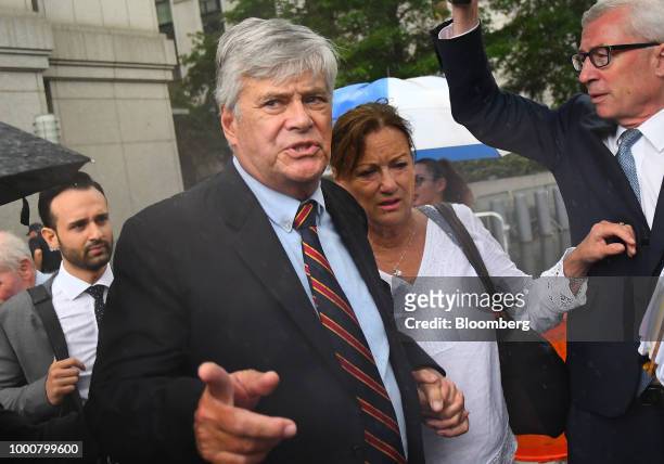Former State Senate Majority Leader Dean Skelos, exits federal court in New York, U.S., on Tuesday, July 17, 2018. Skelos was found guilty of...
