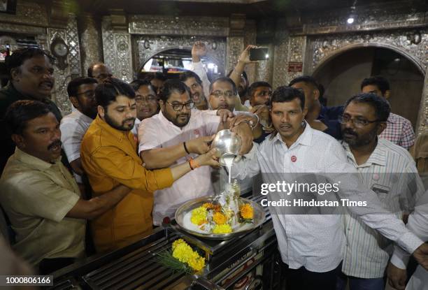 And chairman of Swabhimanu Shetkari Sanghatana Raju Setty offered milk at Dagdusheth Ganpati Temple before starting Milk Block Agitation on July 16,...