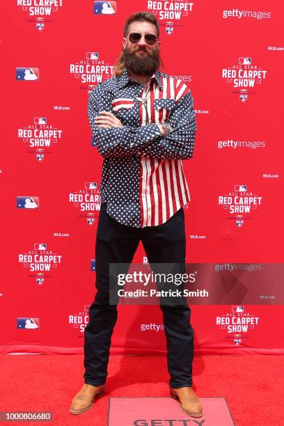 Charlie Blackmon of the Colorado Rockies and the National League attends the 89th MLB All-Star Game, presented by MasterCard red carpet at Nationals...