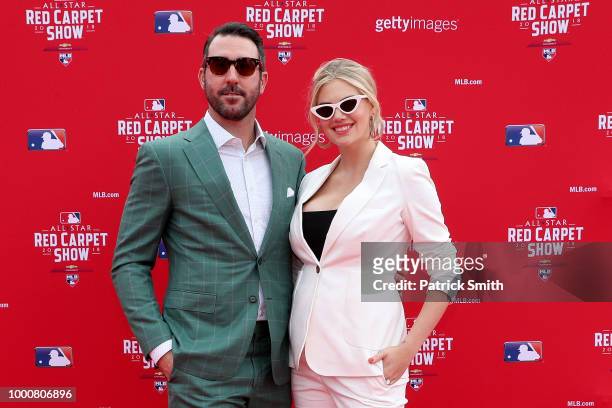 Justin Verlander of the Houston Astros and the American League and wife Kate Upton attend the 89th MLB All-Star Game, presented by MasterCard red...