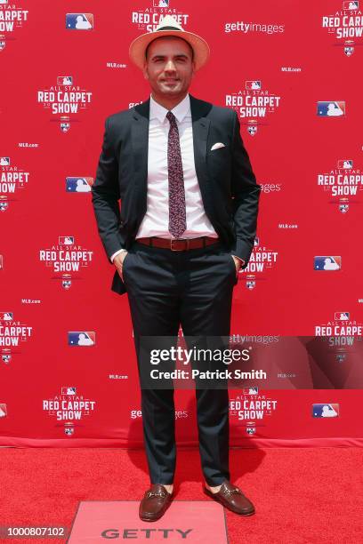 Joey Votto of the Cincinnati Reds and the National League attends the 89th MLB All-Star Game, presented by MasterCard red carpet at Nationals Park on...