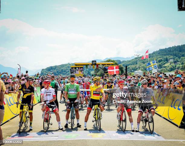 Peter Sagan of team BORA, Greg Van Avermaet of team BMC, Bob Jungels of team TREK-SEGAFREDO duringg the stage 10 of the Tour de France 2018 on July...