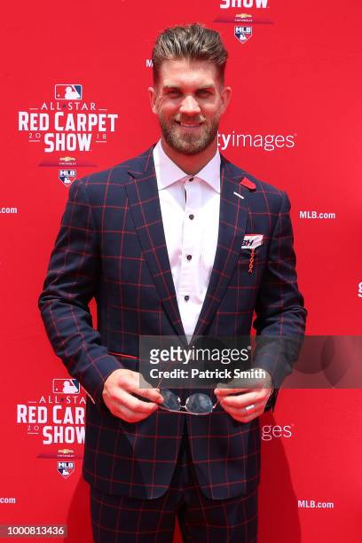 Bryce Harper of the Washington Nationals and the National League attends the 89th MLB All-Star Game, presented by MasterCard red carpet at Nationals...