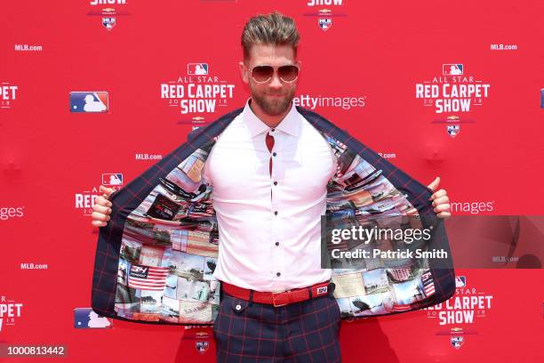 Bryce Harper of the Washington Nationals and the National League attends the 89th MLB All-Star Game, presented by MasterCard red carpet at Nationals...