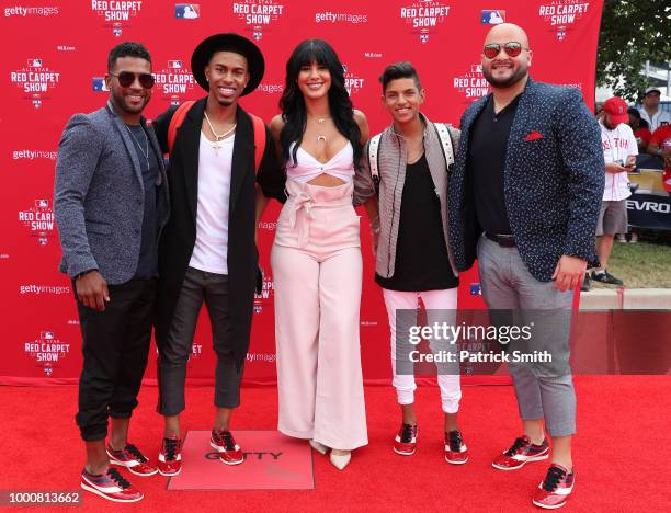 Francisco Lindor of the Cleveland Indians and the American League attends the 89th MLB All-Star Game, presented by MasterCard red carpet with guests...