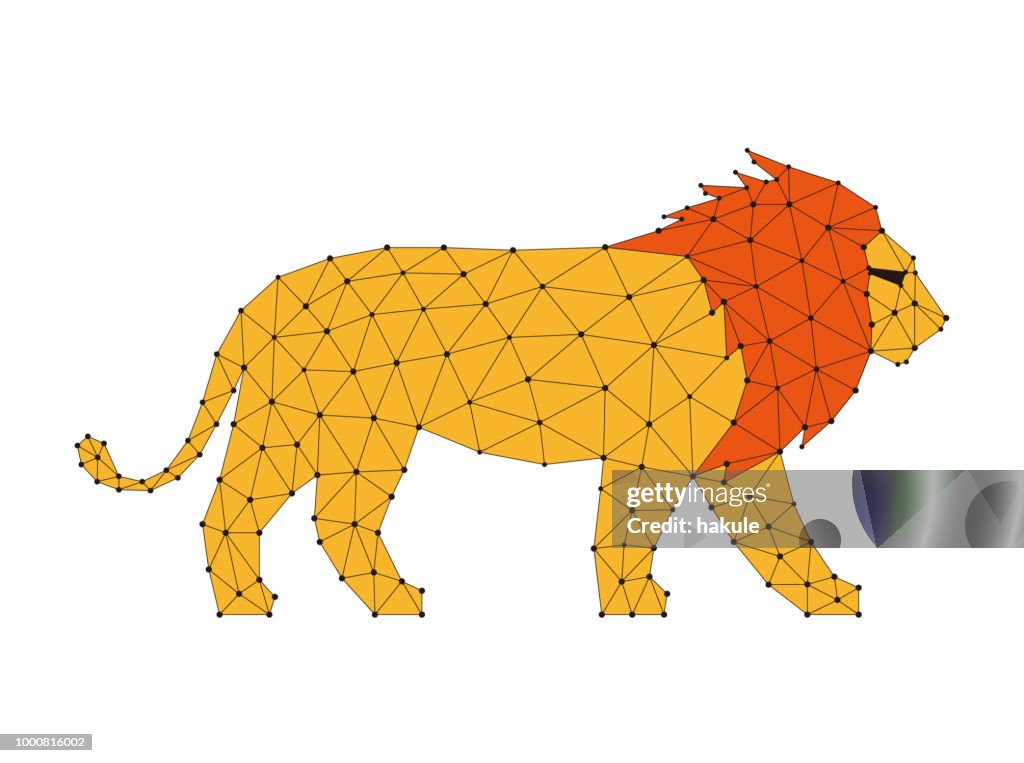 Lion is walking, triangle mesh, vector illustration