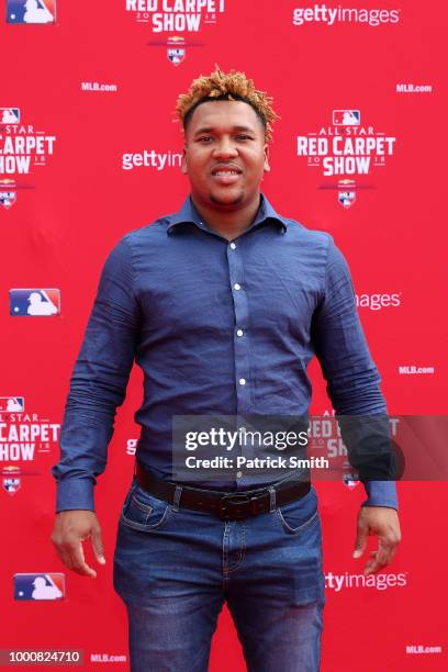 Jose Ramirez of the Cleveland Indians and the American League attends the 89th MLB All-Star Game, presented by MasterCard red carpet at Nationals...