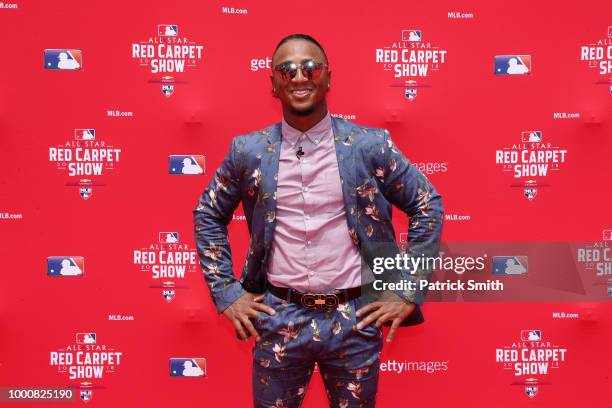 Ozzie Albies of the Atlanta Braves and the National League attends the 89th MLB All-Star Game, presented by MasterCard red carpet at Nationals Park...