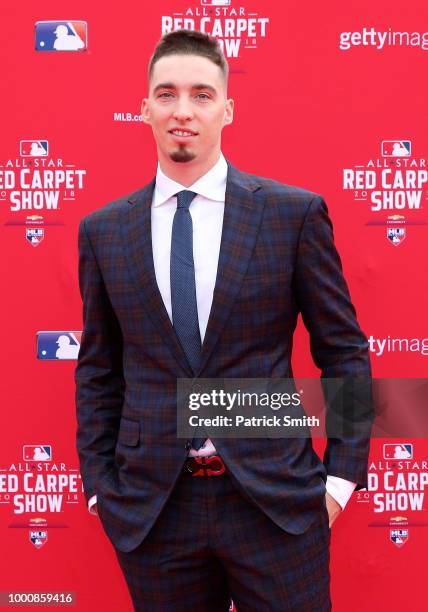 Blake Snell of the Tampa Bay Rays and the American League attends the 89th MLB All-Star Game, presented by MasterCard red carpet at Nationals Park on...