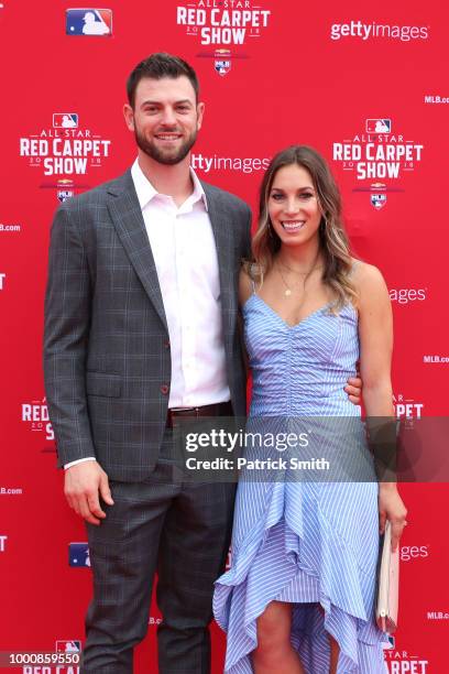Mitch Haniger of the Seattle Mariners and the American League and guest attend the 89th MLB All-Star Game, presented by MasterCard red carpet at...