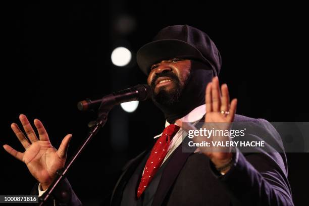 Singer Gregory Porter performs on stage during the Nice's Jazz Festival on July 17, 2018 in Nice, southeastern France.