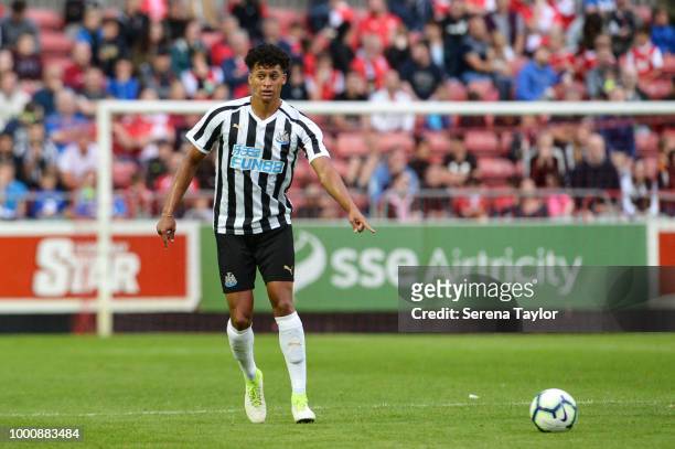 Josef Yarney of Newcastle United passes the ball during the Pre Season Friendly match between St.Patricks Athletic and Newcastle United at Richmond...
