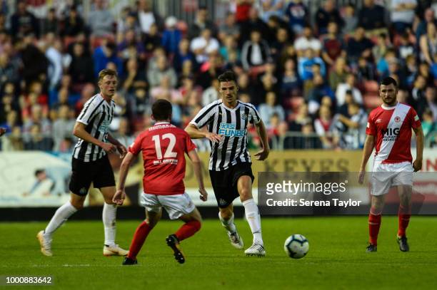 Ciaran Clark of Newcastle United runs with the ball during the Pre Season Friendly match between St.Patricks Athletic and Newcastle United at...