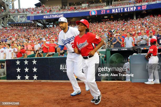 Matt Kemp of the Los Angeles Dodgers takes the field during player introductions prior to the 89th MLB All-Star Game at Nationals Park on Tuesday,...