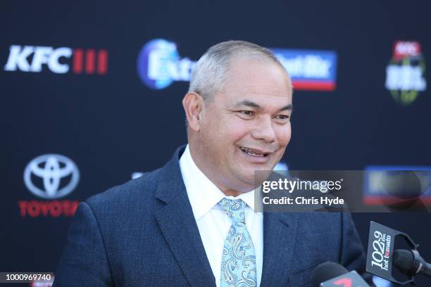 City of Gold Coast Mayor, Tom Tate speaks to media during the Big Bash League Fixture Announcement at Metricon Stadium on July 18, 2018 in Gold...