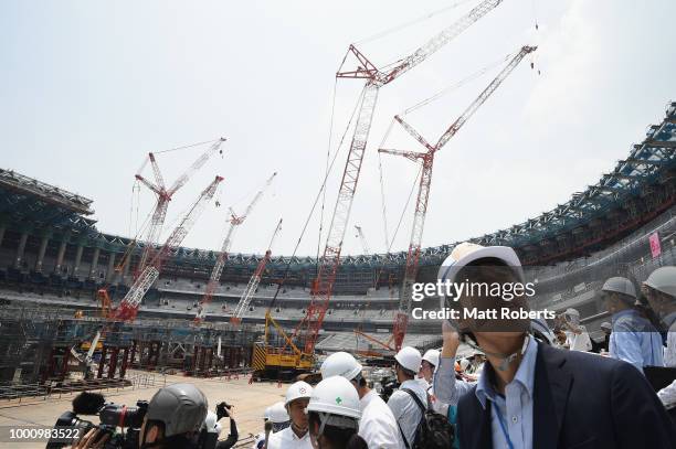 General view during the Tokyo 2020 Olympic new National Stadium construction media tour on July 18, 2018 in Tokyo, Japan.