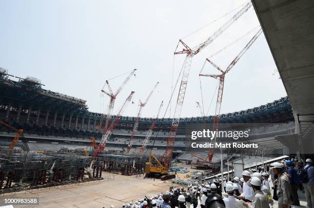 General view during the Tokyo 2020 Olympic new National Stadium construction media tour on July 18, 2018 in Tokyo, Japan.