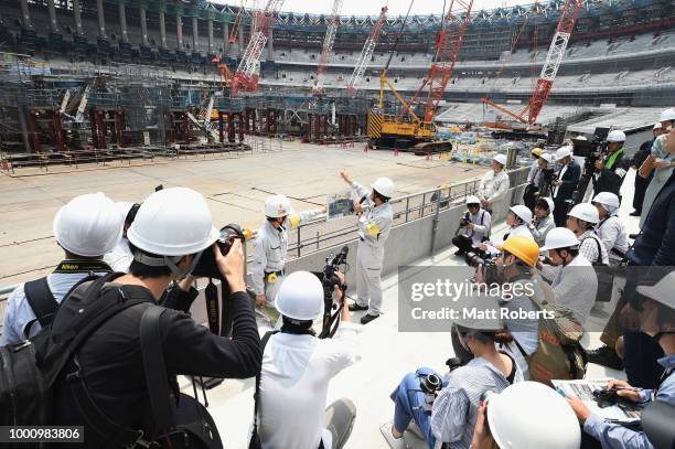 General view during the Tokyo 2020 Olympic new National Stadium construction media tour on July 18, 2018 in Tokyo, Japan.