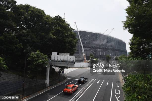 General view during the Tokyo 2020 Olympic new National Stadium construction media tour on July 18, 2018 in Tokyo, Japan.