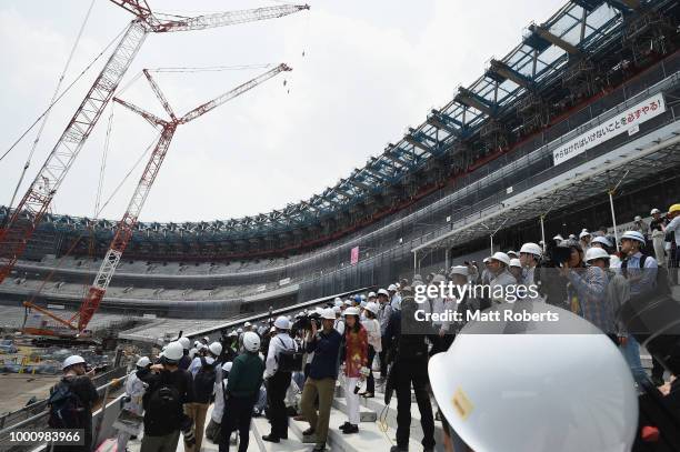 General view during theTokyo 2020 Olympic new National Stadium construction media tour on July 18, 2018 in Tokyo, Japan.