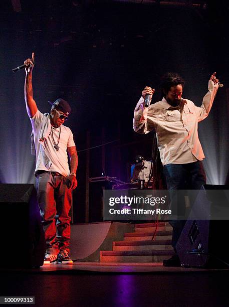 Recording artist Nas and musician Damian "Jr. Gong" Marley perform on Fuel TV's "The Daily Habit" on May 20, 2010 in Los Angeles, California.