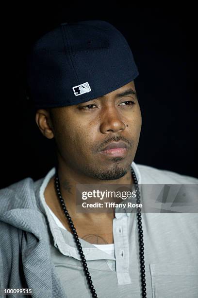 Recording artist Nas poses at Fuel TV's "The Daily Habit" on May 20, 2010 in Los Angeles, California.