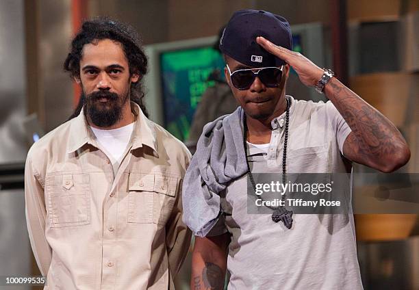 Musician Damian "Jr. Gong" Marley and recording artist Nas attend Fuel TV's "The Daily Habit" on May 20, 2010 in Los Angeles, California.