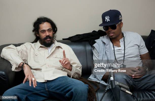 Musician Damian "Jr. Gong" Marley and recording artist Nas attend Fuel TV's "The Daily Habit" on May 20, 2010 in Los Angeles, California.