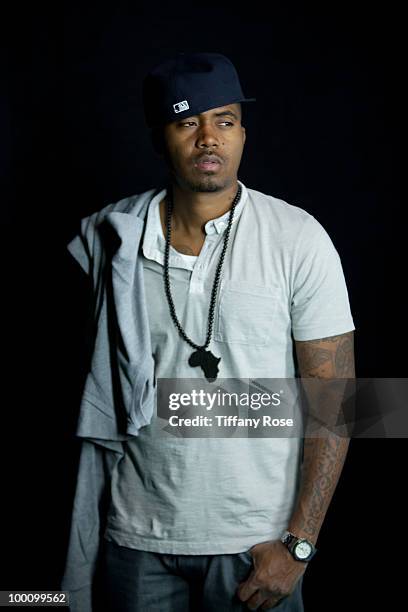 Recording artist Nas poses at Fuel TV's "The Daily Habit" on May 20, 2010 in Los Angeles, California.