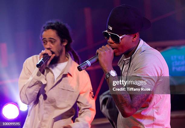 Musician Damian "Jr. Gong" Marley and recording artist Nas attend Fuel TV's "The Daily Habit" on May 20, 2010 in Los Angeles, California.