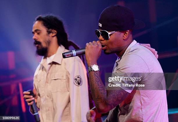 Musician Damian "Jr. Gong" Marley and recording artist Nas attend Fuel TV's "The Daily Habit" on May 20, 2010 in Los Angeles, California.