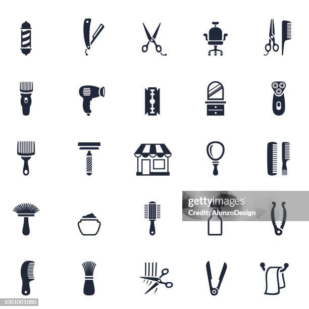 barber shop icons - hair care vector stock illustrations