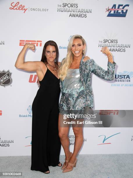 Stephanie McMahon and Charlotte Flair attend the 4th Annual Sports Humanitarian Awards at The Novo by Microsoft on July 17, 2018 in Los Angeles,...