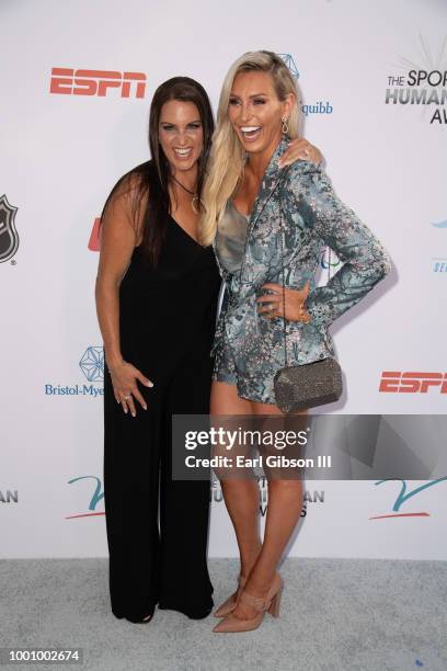 Stephanie McMahon and Charlotte Flair attend the 4th Annual Sports Humanitarian Awards at The Novo by Microsoft on July 17, 2018 in Los Angeles,...